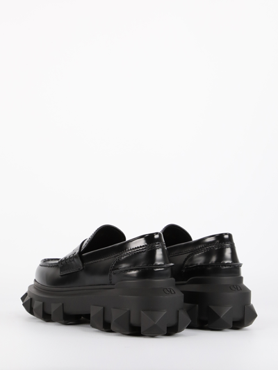 Shop Valentino Trackstud Loafers In Black