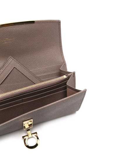 Ferragamo Icona Leather Continental Wallet W/ Hanging Id Tag In Braun