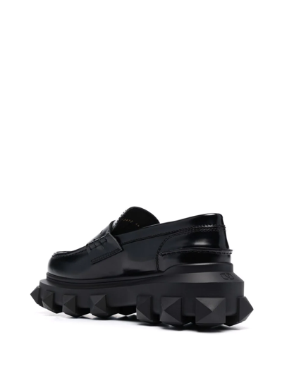 Shop Valentino Trackstud Leather Loafers In Schwarz