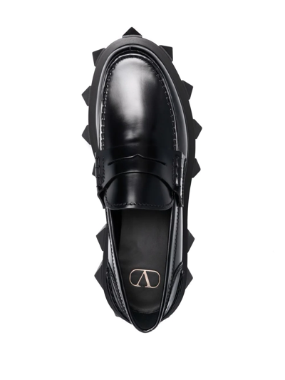 Shop Valentino Trackstud Leather Loafers In Schwarz