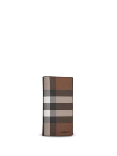 Shop Burberry Check-print E-canvas Leather Wallet In Braun