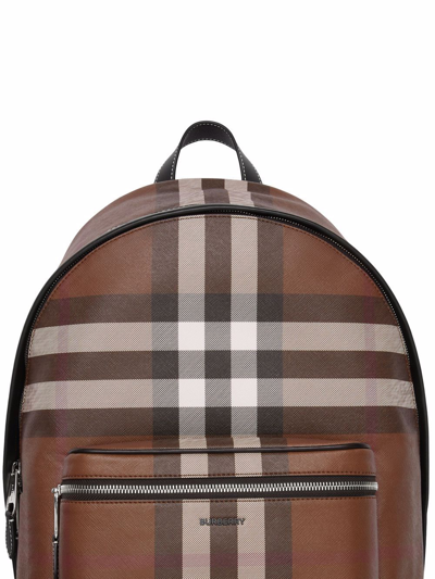 Burberry Check Motif Backpack In Braun