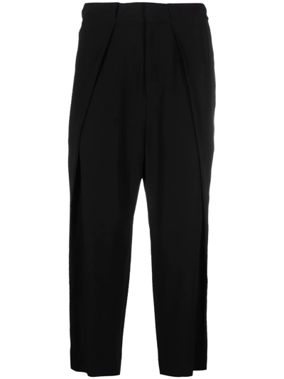 Shop Balmain Side Folded Crepe Cropped Trousers In Schwarz