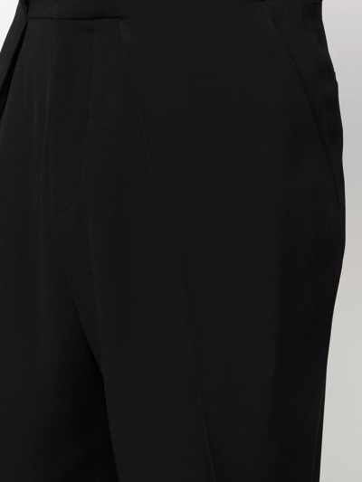 Shop Balmain Side Folded Crepe Cropped Trousers In Schwarz