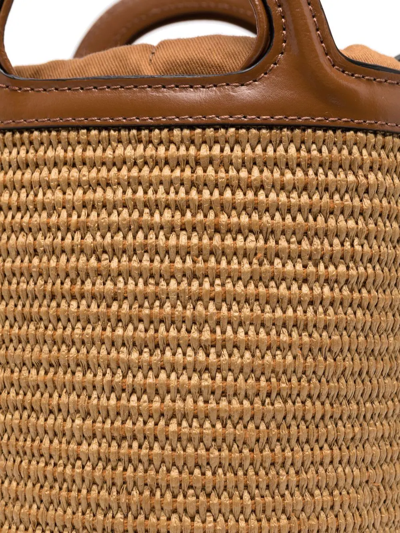 Marni Light Brown Woven Fabric And Leather Bag With Circular Handles In Braun