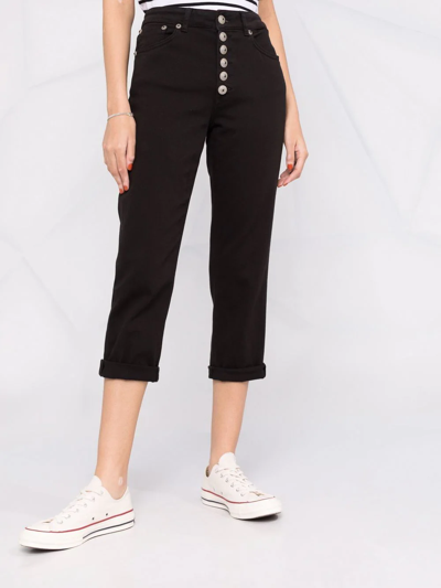 Shop Dondup Koons Cropped Button-fly Trousers In Schwarz
