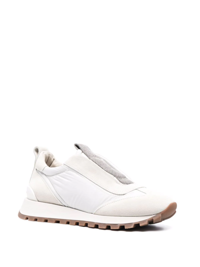 Brunello Cucinelli Women Slip On Sneakers In Leather And Fabric In Neutral