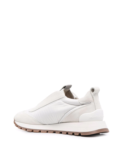 Brunello Cucinelli Women Slip On Sneakers In Leather And Fabric In Neutral