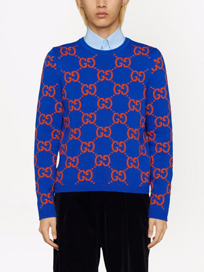 Shop Gucci Gg Intarsia-knit Jumper In Blau