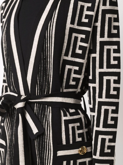 Shop Balmain Maxi-monogram Long Belted Cardigan In Schwarz