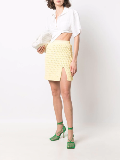 Shop Bottega Veneta High-waisted Knitted Skirt In Gelb