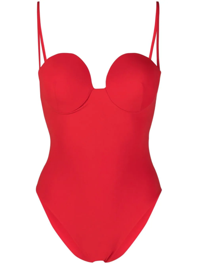 Shop Magda Butrym Rounded-cup Plunge Swimsuit In Rot