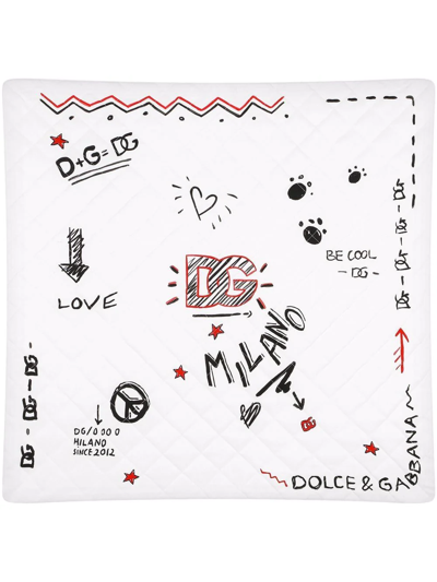 Shop Dolce & Gabbana Milano Scribble Print Blanket In White