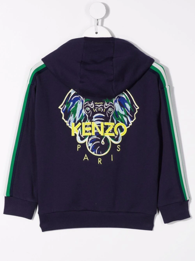 Shop Kenzo Elephant-embroidered Hooded Jacket In Blue