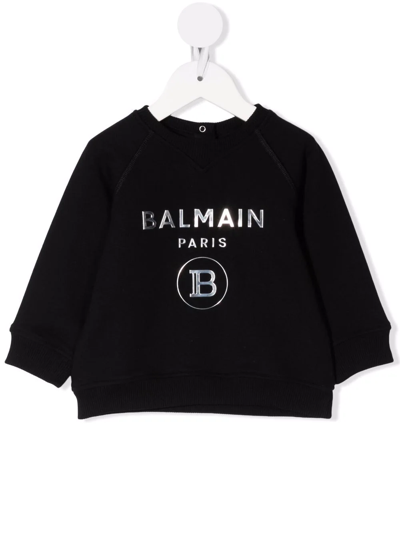 Shop Balmain Appliqué-logo Cotton Sweatshirt In Black