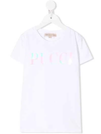 Shop Emilio Pucci Junior Logo-print Cotton T-shirt In White