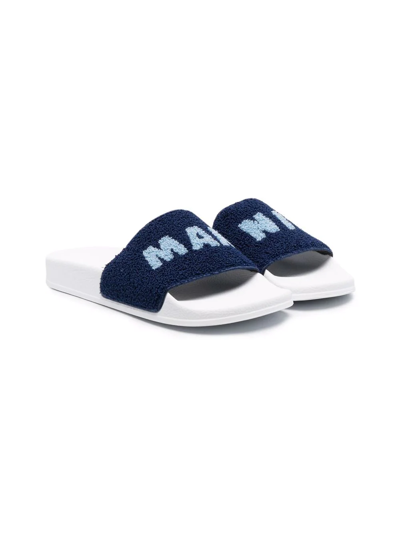 Shop Marni Teen Logo-strap Slides In Blue