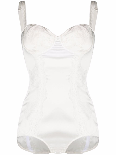 Shop Dolce & Gabbana Lace-panel Sweetheart-neck Body In White