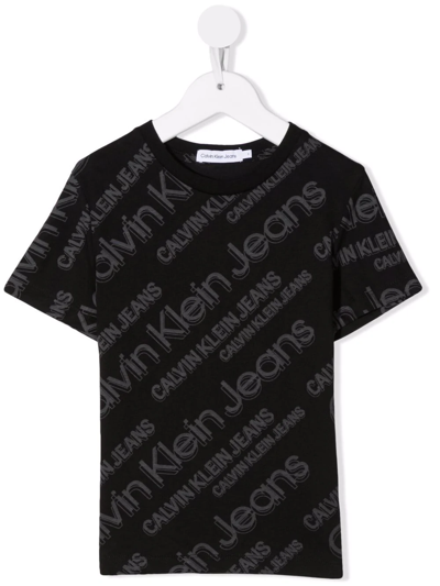 Shop Calvin Klein Logo-print Cotton T-shirt In Black