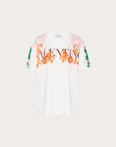 Shop Valentino Jersey And Lace T-shirt In White/multicolor