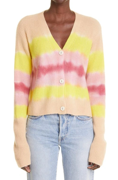 Shop The Elder Statesman Tie Dye Cashmere Cardigan In Ivory/ Yellow Stripe