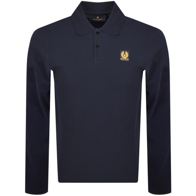Shop Belstaff Logo Long Sleeve Polo T Shirt Navy