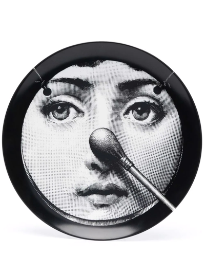 Fornasetti Graphic Porcelain Plate In Black