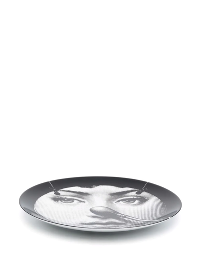 Shop Fornasetti Graphic Porcelain Plate In Black