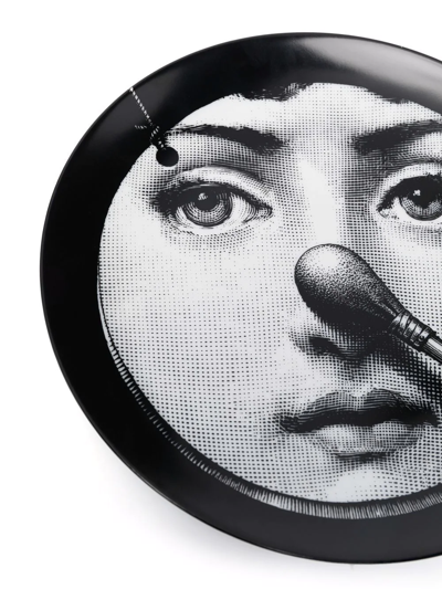 Fornasetti Graphic Porcelain Plate In Black
