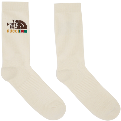 Shop Gucci Off-white The North Face Edition Cotton Socks In 9264 Ivory/dark Brow