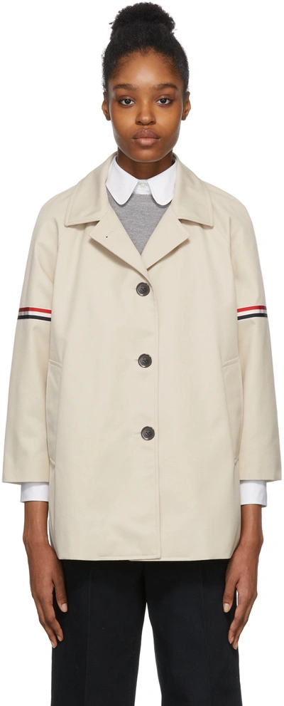 Shop Thom Browne Beige Cropped Car Coat In Khaki 250