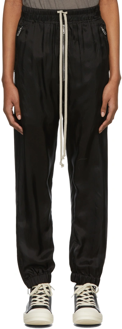 Shop Rick Owens Black Satin Cropped Zip-fly Track Lounge Pants In 09 Black