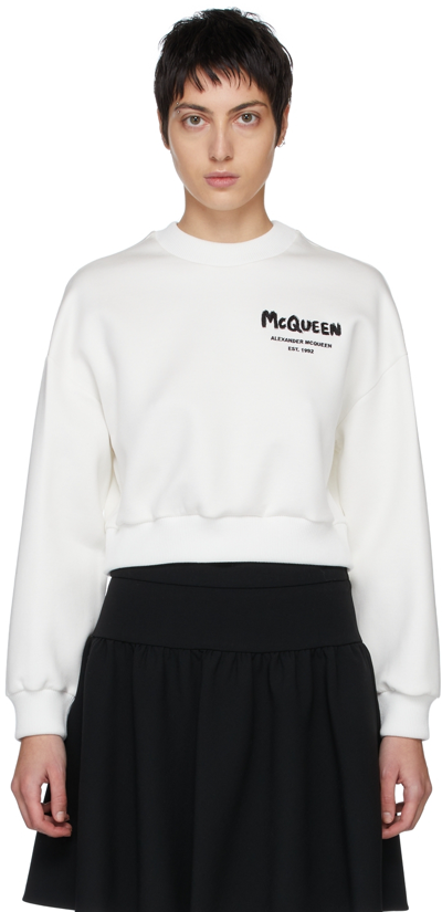 Shop Alexander Mcqueen White Graffiti Cropped Sweatshirt In 9000 Opticalwhite