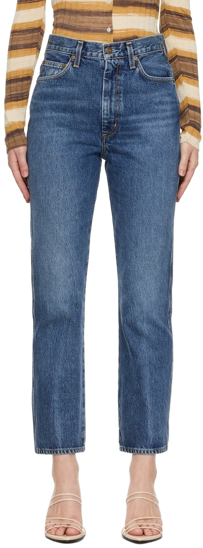 Shop Agolde Blue Pinch Waist High-rise Kick Jeans In Placebo