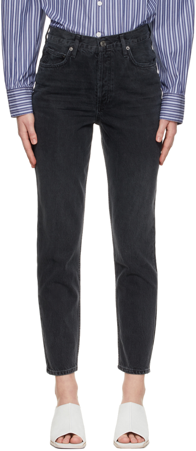 Shop Agolde Black Fen High-rise Relaxed Tapered Jeans In Shambles