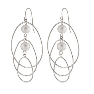 Shop Bella Pearl Sterling Silver Wire Looped Earrings Esr-46 In Silver Tone,white