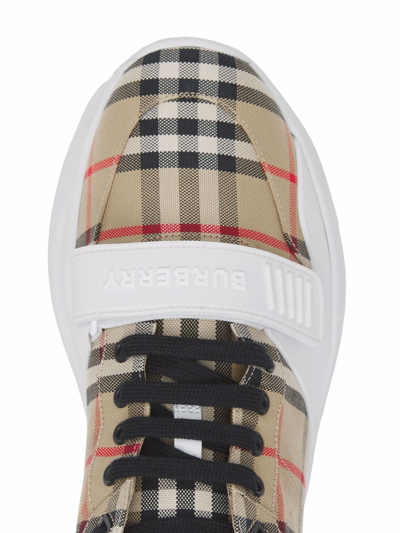 Shop Burberry New Regis Checked Sneakers In Beige