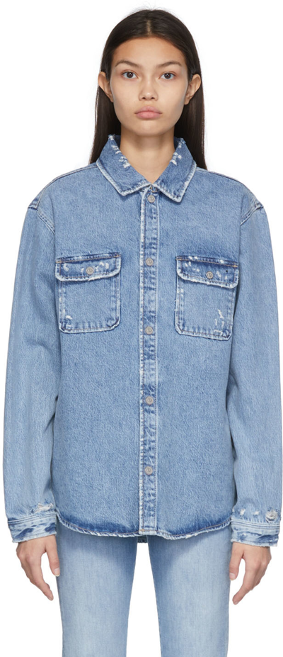 Shop Frame Blue Double Pocket Denim Shirt In Indigo Shred Insh