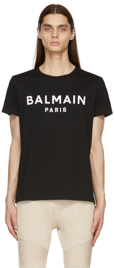 Shop Balmain Black Logo T-shirt In Eab Noir/blanc