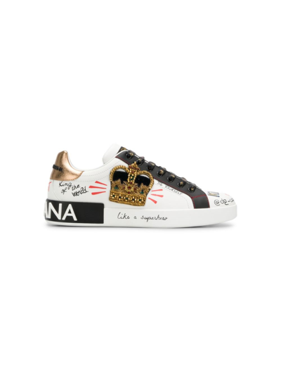 Dolce Gabbana White Portofino Leather Trainers ModeSens