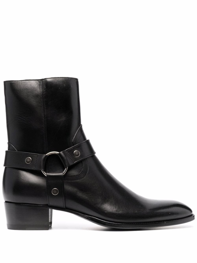 Saint Laurent Black Wyatt Harness Boots | ModeSens