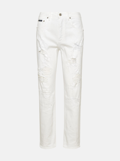 Shop Dolce & Gabbana White Cotton Boyfriend Jeans