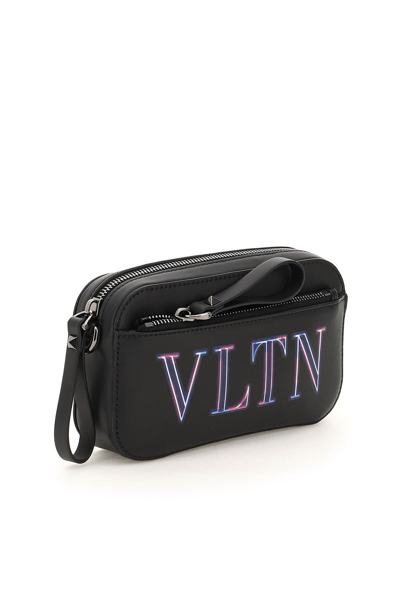 Shop Valentino Garavani Leather Neon Vltn Small Crossbody Bag In Black