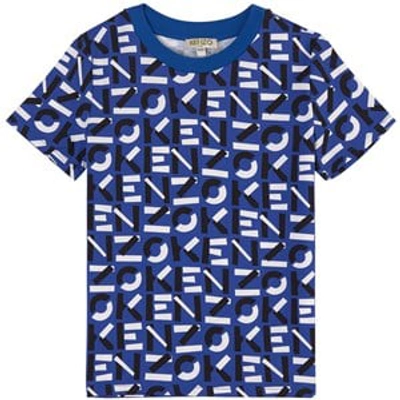Shop Kenzo Kids Blue Logo Print T-shirt