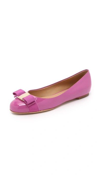 Ferragamo 'varina' Leather Flat In Anemone/gold