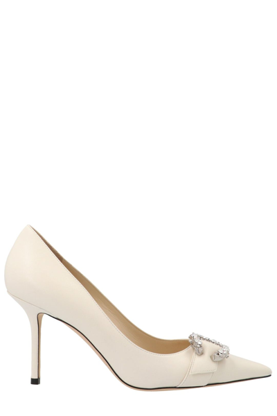 Shop Jimmy Choo Saresa 85 Embellished Pumps In White