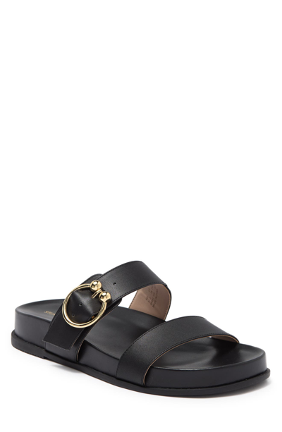 Shop Stuart Weitzman Joni Leather Footbed Sandal In Black