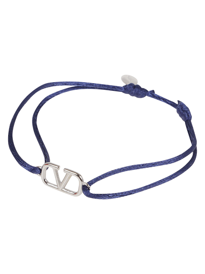 Shop Valentino Vlogo Plaque Drawstring Bracelet In Blue