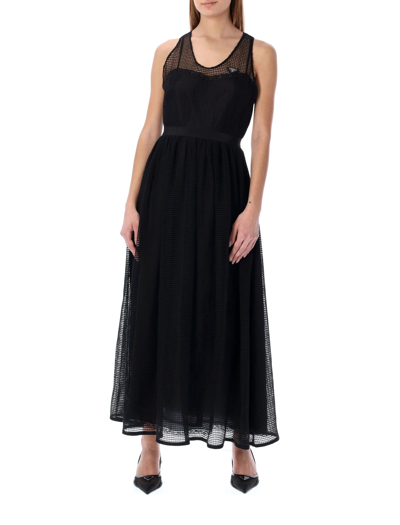 Shop Prada Mesh Long Dress In Black