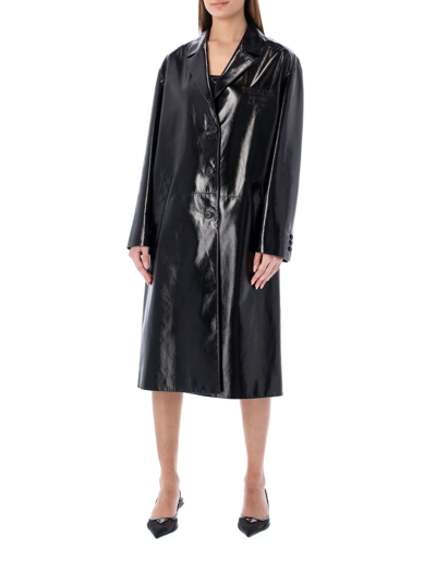 Shop Prada Single-breast Leather Coat In Black
